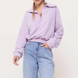 Urban Outfitters Lavender Purple Half Zip Fleece Crop Sweatshirt w/Elast…